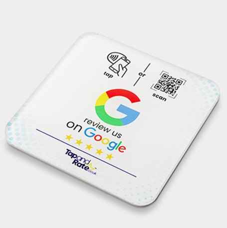 White Google review NFC tile with tap or scan QR code