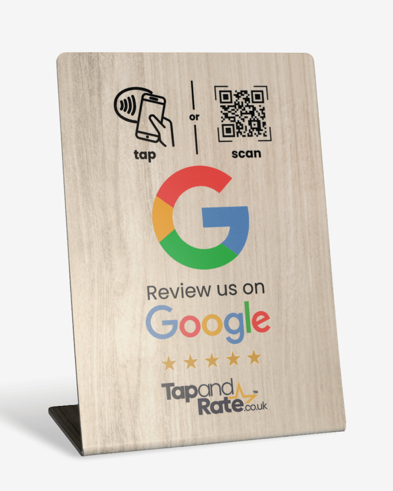 Google Reviews Stand NFC & QR (Bamboo Effect) - Tap and Rate
