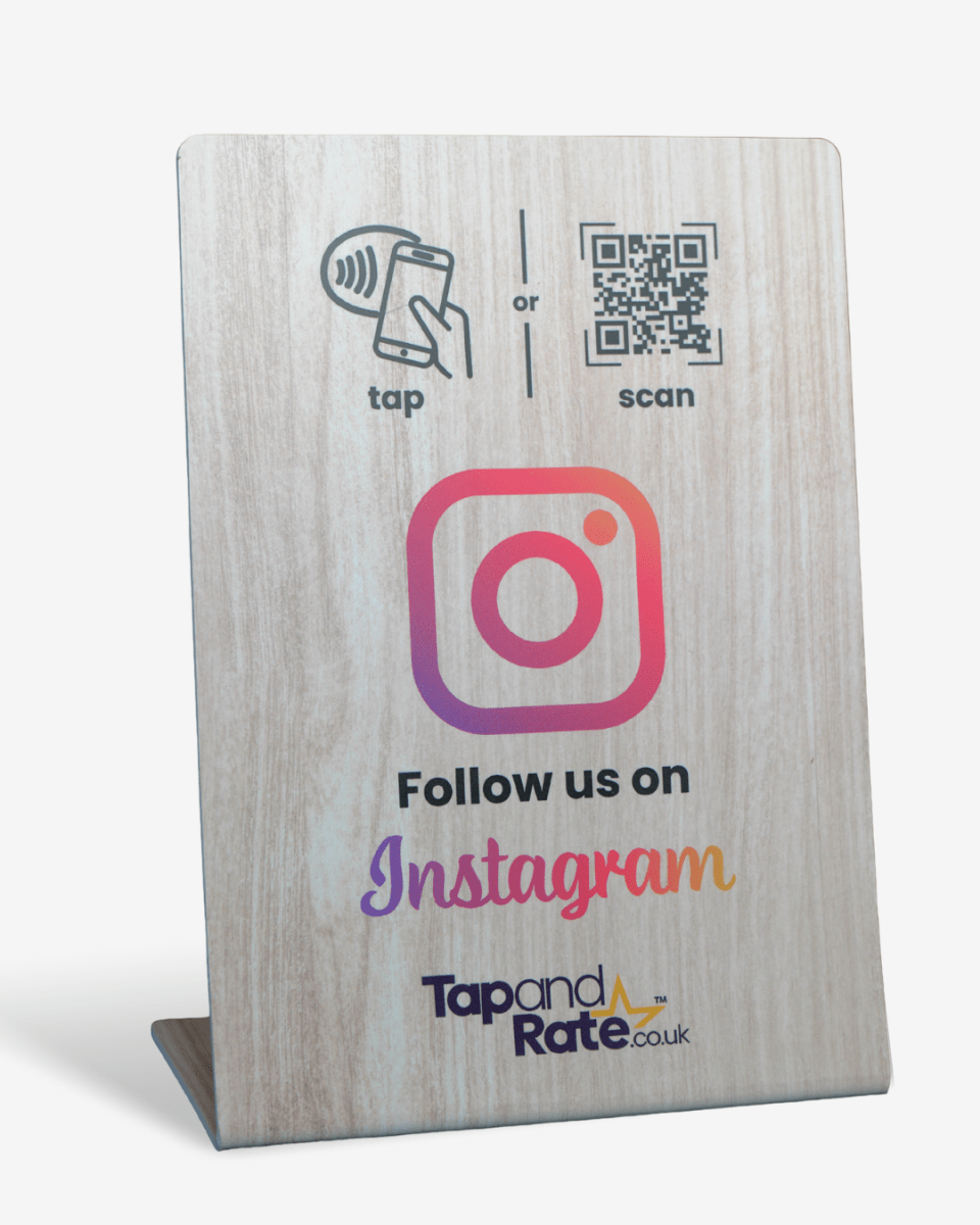 Instagram NFC stand & QR (Bamboo Effect) - Tap and Rate